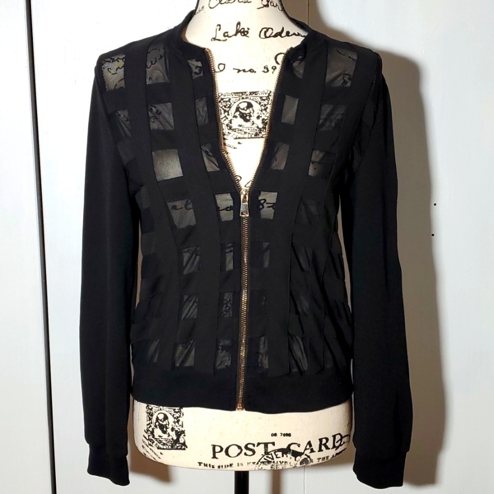 Akira Chicago| Black Semi Sheer Women's Coat Jacket Moto Sz.Medium
